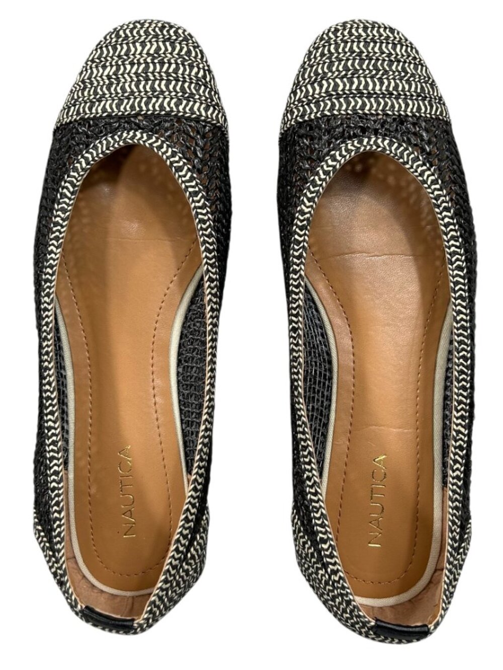 Nautica Arina Woven Breathable Black Tan Flats Shoes Size 7.5